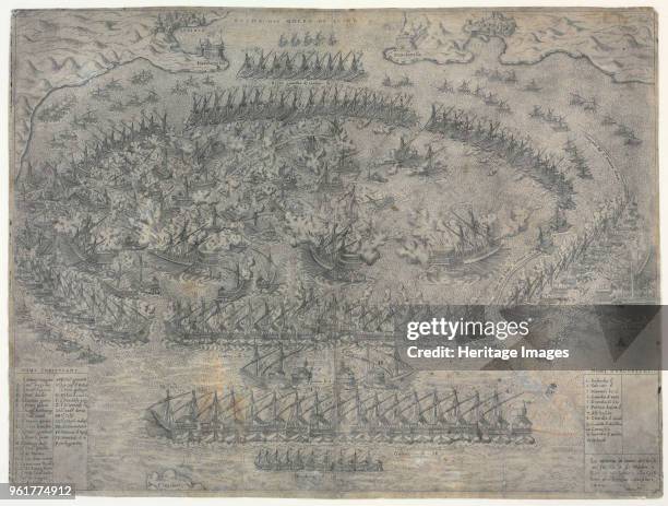 The Battle of Lepanto on 7 October 1571, 1572. Found in the Collection of Biblioteca Nacional, Madrid.
