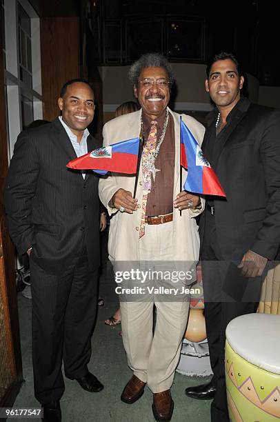 Anchor Jawan Strader, boxing promoter Don King and singer Indio attend Operation Hope For Haiti benefit at Bongos on January 24, 2010 in Miami,...