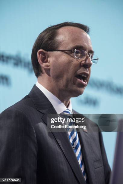 Rod Rosenstein, deputy attorney general, speaks during the Bloomberg Law Leadership Forum in New York, U.S., on Wednesday, May 23, 2018. The...