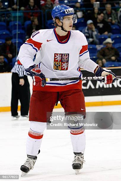 Andrej Nestrasil of Team Czech Republic skates during the 2010 IIHF World Junior Championship Tournament Relegation game against Team Slovakia on...