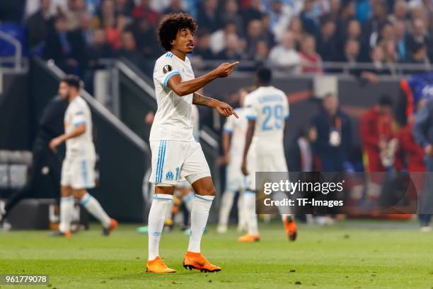 Luiz Gustavo of Marseille gestures during the UEFA Europa League Final between Olympique de Marseille and Club Atletico de Madrid at Stade de Lyon on...