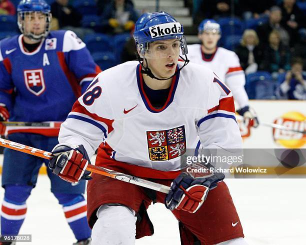 Tomas Kubalik of Team Czech Republic skates during the 2010 IIHF World Junior Championship Tournament Relegation game against Team Slovakia on...