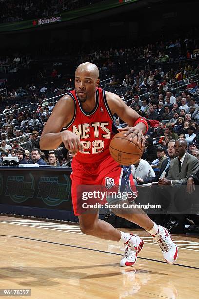 Jarvis Hayes of the New Jersey Nets moves the ball against the Atlanta Hawks during the game on January 6, 2010 at Philips Arena in Atlanta, Georgia....