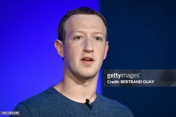 Facebook CEO Mark Zuckerberg speaks during a press conference in Paris on May 23, 2018.