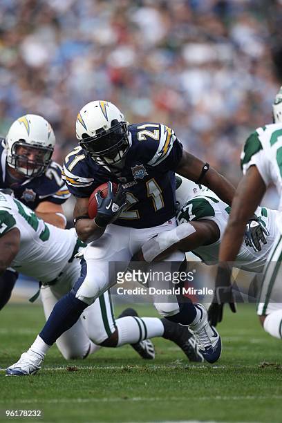 Running back LaDainian Tomlinson of the San Diego Chargers runs with the ball against the New York Jets during the AFC Divisional Playoff Game at...