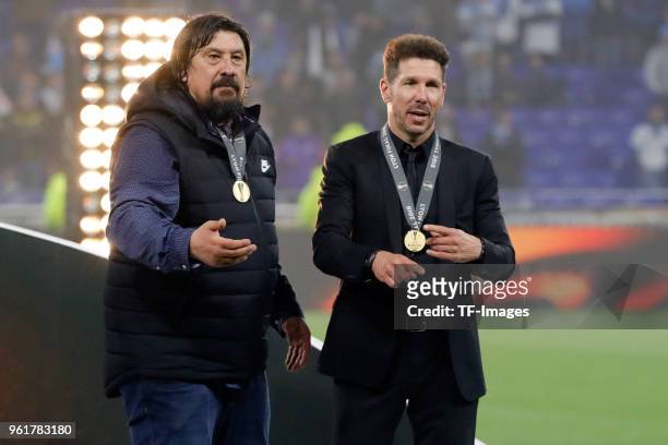 Head coach Diego Simeone of Atletico Madrid and Assistant coach German Burgos of Atletico Madrid after the UEFA Europa League Final between Olympique...
