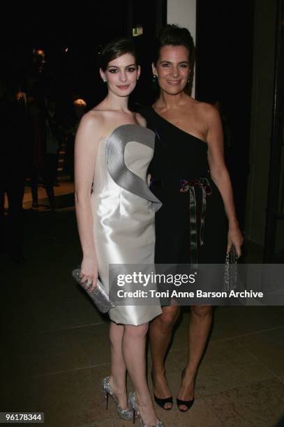 Anne Hathaway and Roberta Armani attends the Giorgio Armani Prive Haute-Couture show as part of the Paris Fashion Week Spring/Summer 2010 at Palais...