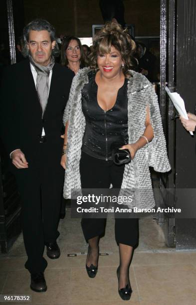 Tina Turnerattends the Giorgio Armani Prive Haute-Couture show as part of the Paris Fashion Week Spring/Summer 2010 at Palais de Chaillot on January...