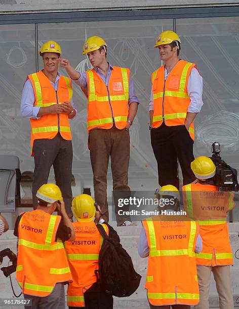 Prince William views developments at Eden Park Stadium ahead of the 2011 Rugby World Cup on the first day of his visit to New Zealand on January 17,...