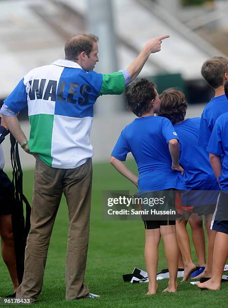 Prince William plays rugby with children as he visits Eden Park Stadium on the first day of his visit to New Zealand on January 17, 2010 in Auckland,...