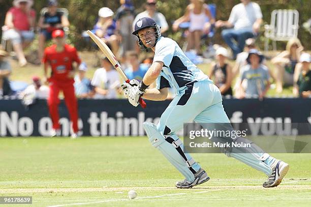 Dominic Thornley of the Blues bats during the Ford Ranger Cup match between the Blues and the Redbacks at North Dalton Park on January 26, 2010 in...