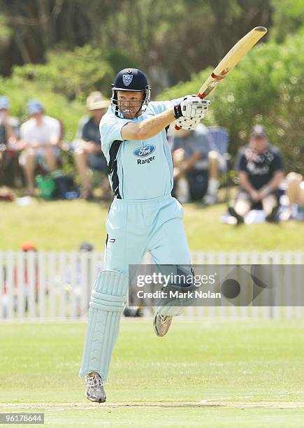 Dominic Thornley of the Blues bats during the Ford Ranger Cup match between the Blues and the Redbacks at North Dalton Park on January 26, 2010 in...