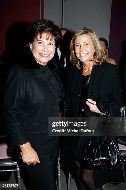 Anne Sinclair and Claire Chazal attend the Christian Dior Haute-Couture show as part of the Paris Fashion Week Spring/Summer 2010 at Boutique Dior on...