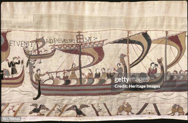 The Bayeux Tapestry. Scene 38: William and His Fleet Cross the Channel, circa 1070. Found in the Collection of Musée de la Tapisserie de Bayeux.