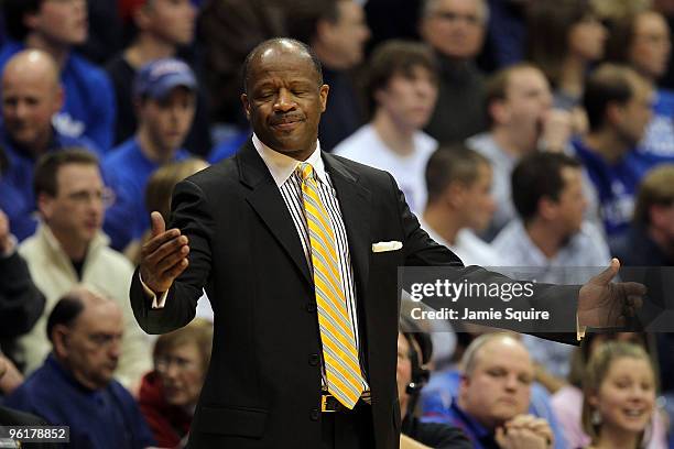 Head coach Mike Anderson of the Missouri Tigers reacts during the game against the Kansas Jayhawks on January 25, 2010 at Allen Fieldhouse in...