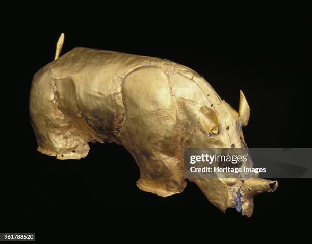 The golden rhinoceros of Mapungubwe, circa 1220-1290. Found in the Collection of University of Pretoria.