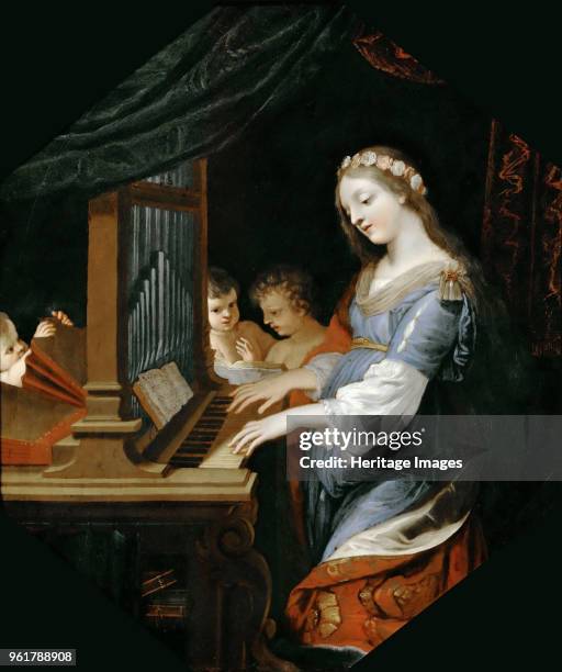 Saint Cecilia playing the organ. Found in the Collection of Musée du Louvre, Paris.