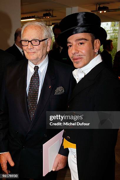 Pierre Cardin and John Galliano attend the Christian Dior Haute-Couture show as part of the Paris Fashion Week Spring/Summer 2010 at Boutique Dior on...