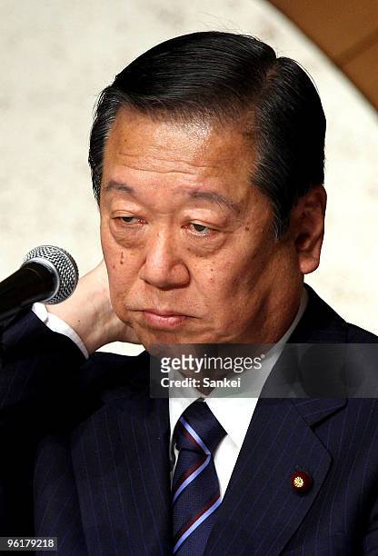 Democratic Party of Japan Secretary General Ichiro Ozawa attends a press conference at a Tokyo hotel on January 23, 2010 in Tokyo, Japan. Ozawa was...