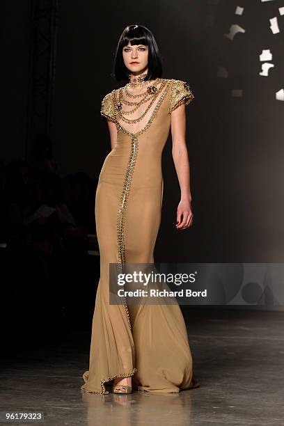 Model walks the runway at the Georges Hobeika Haute-Couture show as part of the Paris Fashion Week Spring/Summer 2010 at Palais de Tokyo on January...