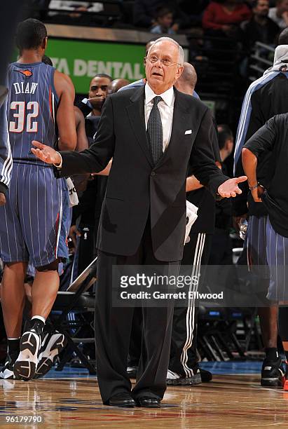 Head coach Larry Brown of the Charlotte Bobcats reacts to a call against the Denver Nuggets on January 25, 2010 at the Pepsi Center in Denver,...