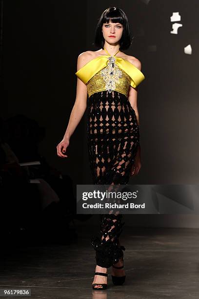 Model walks the runway at the Georges Hobeika Haute-Couture show as part of the Paris Fashion Week Spring/Summer 2010 at Palais de Tokyo on January...