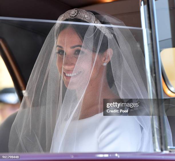 Meghan Markle arrives at St George's Chapel, Windsor Castle for her wedding to Prince Harry on May 19, 2018 in Windsor, England. Prince Henry Charles...