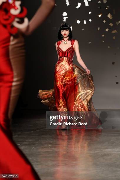 Model walks the runway at the Georges Hobeika Haute-Couture show as part of the Paris Fashion Week Spring/Summer 2010 at Palais de Tokyo on January...