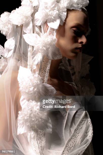 Model walks the runway at the Georges Hobeika Haute-Couture show as part of the Paris Fashion Week Spring/Summer 2010 at Palais de Tokyo on January...