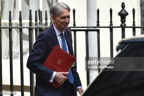 Chancellor of the Exchequer Philip Hammond leaves 10 Downing Street ahead of Prime Minister's Questions on May 23, 2018 in London, England.