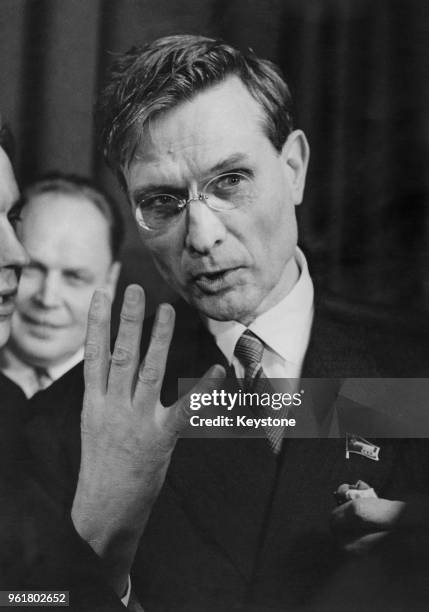 Mikhail Suslov , Secretary of the Central Committee of the Communist Party of the Soviet Union, during a conference in London, 13th March 1959. He is...