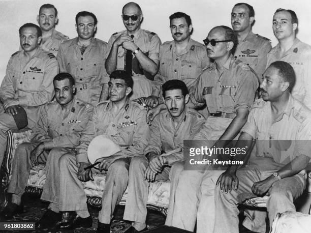 The members of the Military Revolutionary Council proclaim Egypt as a Republic in Cairo, having deposed the infant King Fuad II, 20th June 1953. From...