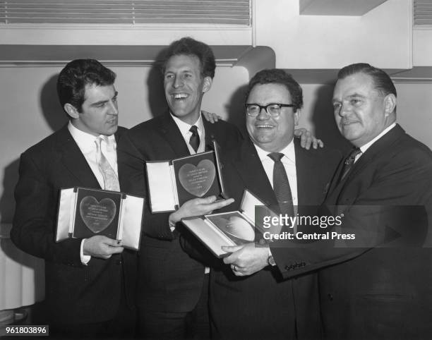 From left to right, Anthony Newley , Bruce Forsyth , Harry Secombe and Billy Butlin at the Variety Club Awards for 1959 at the Savoy Hotel in London,...