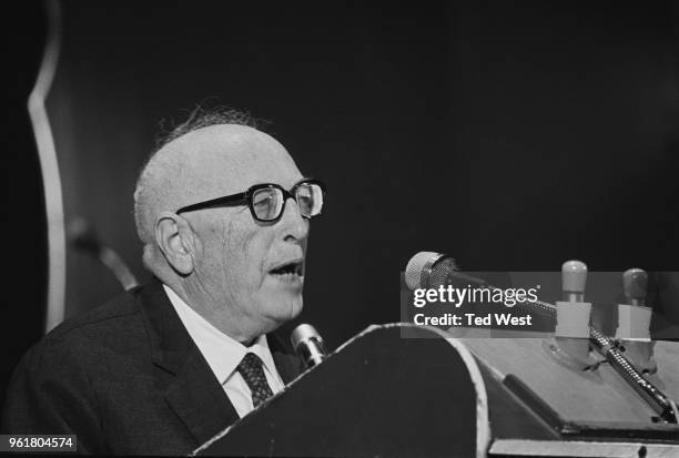 Pietro Nenni of the Italian Socialist Party addresses the opening day of the Socialist International Congress at Eastbourne, 16th June 1969.