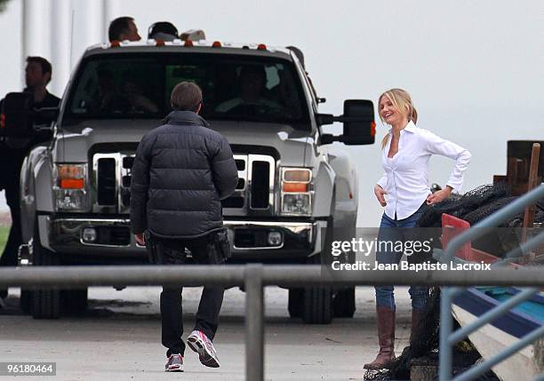 Tom Cruise and Cameron Diaz on location for "Knight and Day" on January 25, 2010 in Los Angeles, California.