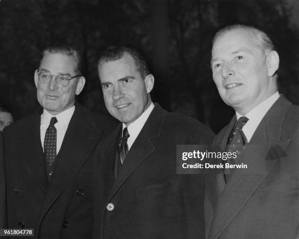 Vice President Richard Nixon is guest of honour at a Pilgrims Lunch at the Savoy Hotel in London, only hours after arriving in the country, 25th...