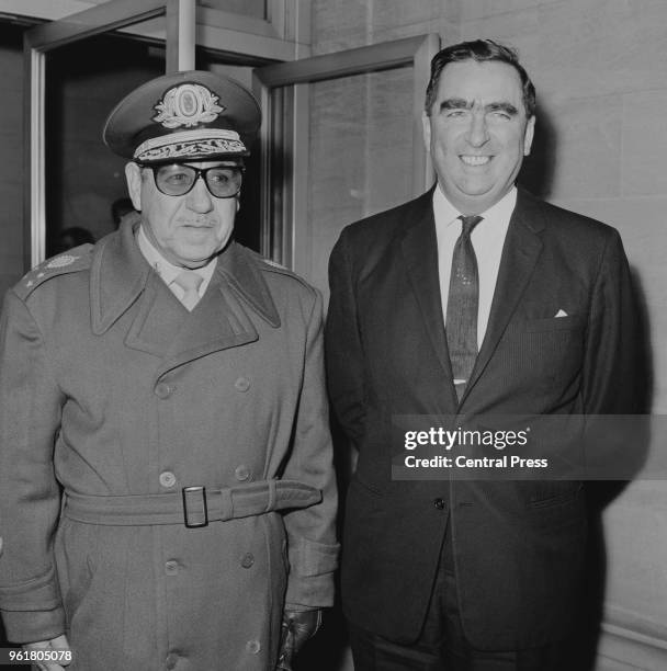 Artur da Costa e Silva , the Brazilian Minister of War meets Denis Healey , the Secretary of State for Defence, at the Ministry of Defence in...