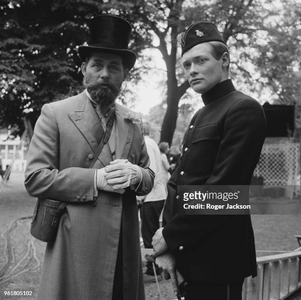 Actors Robert Shaw as Lord Randolph Churchill and Simon Ward as Winston Churchill, during the filming of the biopic 'Young Winston' on Windsor...