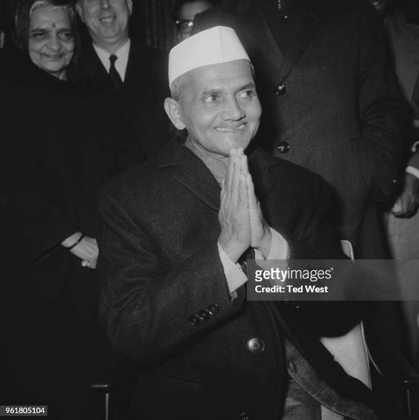 Lal Bahadur Shastri , the Prime Minister of India, arrives at London Airport for a four-day visit to the UK, at the invitation of the British...