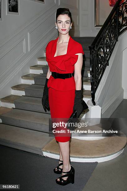 Paz Vega poses as she arrives at the Christian Dior Haute-Couture show as part of the Paris Fashion Week Spring/Summer 2010 on January 25, 2010 in...