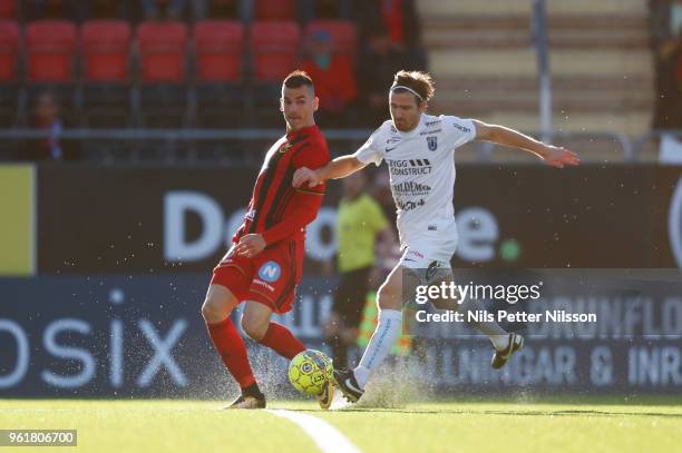 Dino Islamovic of Ostersunds FK and Jesper Arvidsson of IK Sirius FK competes for the ball during the Allsvenskan match between Ostersunds FK and IK...