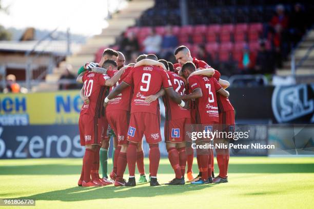 Players of Ostersunds FK during the Allsvenskan match between Ostersunds FK and IK Sirius FK at Jamtkraft Arena on May 23, 2018 in Ostersund, Sweden.