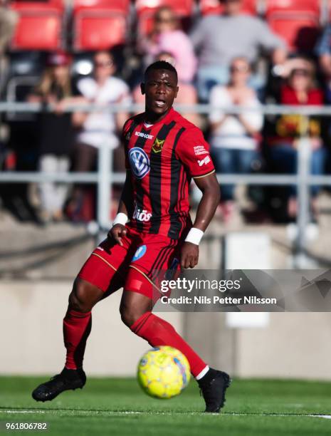 Alhaji Gero of Ostersunds FK during the Allsvenskan match between Ostersunds FK and IK Sirius FK at Jamtkraft Arena on May 23, 2018 in Ostersund,...