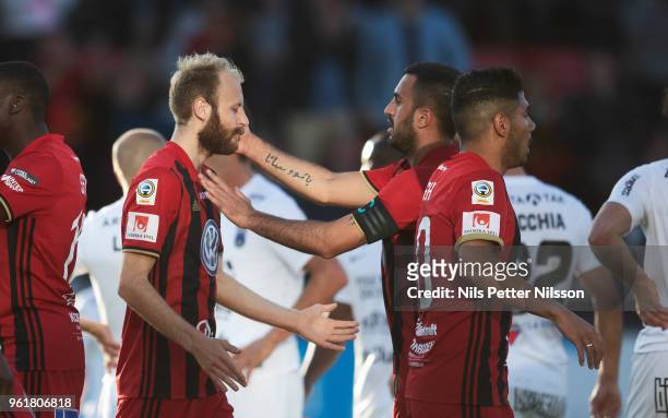 Curtis Edwards of Ostersunds FK celebrates after scoring to 3 -1 during the Allsvenskan match between Ostersunds FK and IK Sirius FK at Jamtkraft...