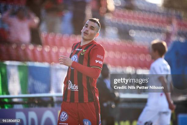 Dino Islamovic of Ostersunds FK celebrates after scoring to 4-1 during the Allsvenskan match between Ostersunds FK and IK Sirius FK at Jamtkraft...