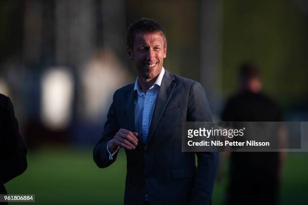 Graham Potter, head coach of Ostersunds FK during the Allsvenskan match between Ostersunds FK and IK Sirius FK at Jamtkraft Arena on May 23, 2018 in...