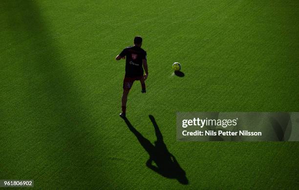 Brwa Nouri of Ostersunds FK during warm up ahead of the Allsvenskan match between Ostersunds FK and IK Sirius FK at Jamtkraft Arena on May 23, 2018...