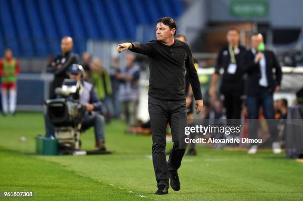 Michael Debeve Coach of Toulouse during the Ligue 1 playoff match between AC Ajaccio and FC Toulouse at Stade de la Mosson on May 23, 2018 in...