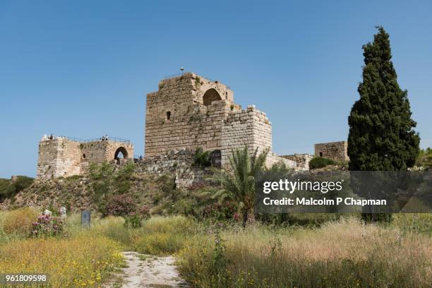 12th century crusader castle, the citadel at byblos archaeological site, jbail, lebanon - byblos stockfoto's en -beelden