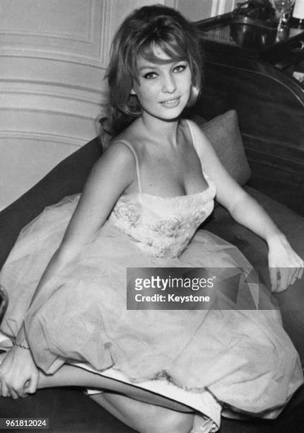 Danish actress Annette Stroyberg at her hotel in London, 15th December 1958. The wife of director Roger Vadim, she is in London for a screen test for...